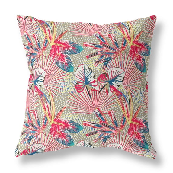 18†Red Gold Tropical Indoor Outdoor Throw Pillow