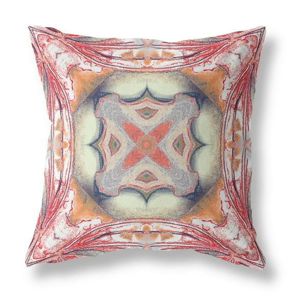 18â€ Red Orange Geo Tribal Indoor Outdoor Throw Pillow