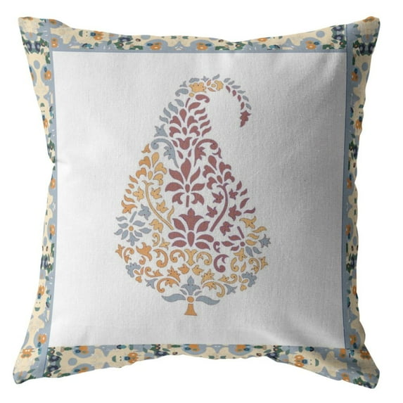 18†Red White Paisley Indoor Outdoor Throw Pillow