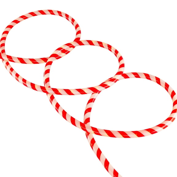 18' Red and White Striped Candy Cane Outdoor Christmas Rope Lights