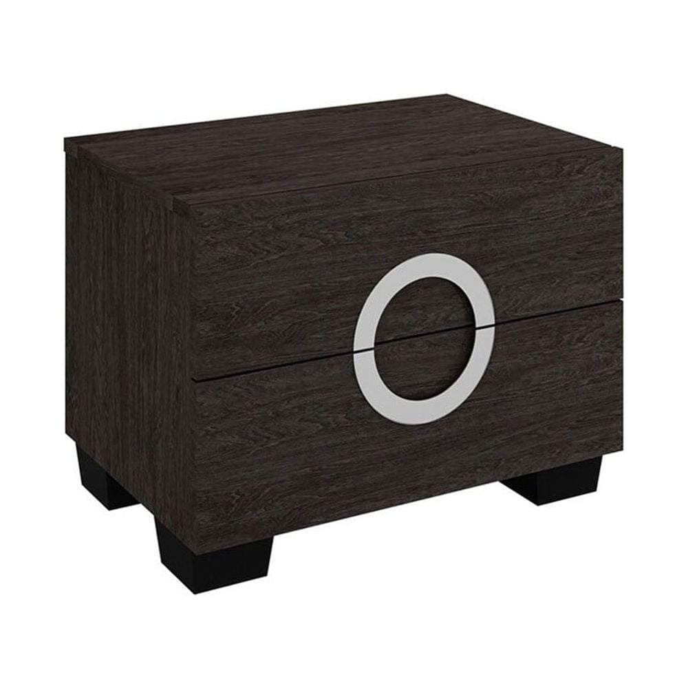 18" Grey High Gloss Wood Nightstand with Chrome Knobs