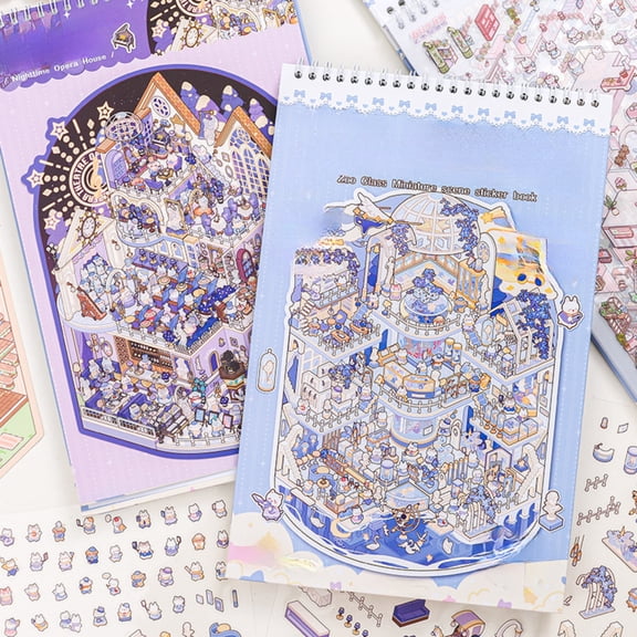 18 Retro 3D Oversized Miniature Scene Sticker Collection Book featuring castles, palaces, and luxurious scene patterns, made PET waterproof material, DIY journal decoration scrapbook materials