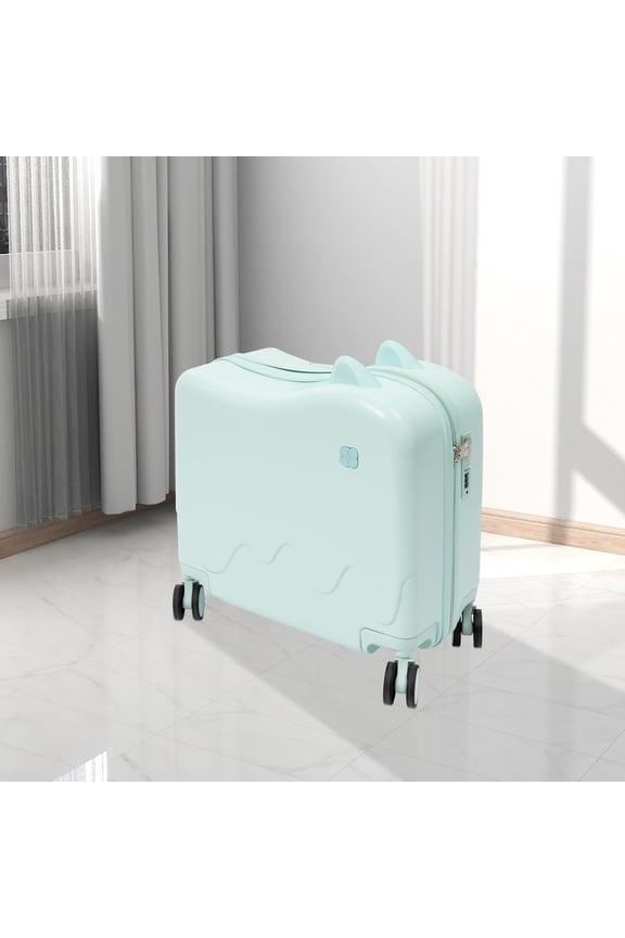 18" Ride-On Suitcase Trolley Luggage with Spinner Wheels Rolling Luggage with Password Lock Riding Luggage for Travel (Mint Green, 18")