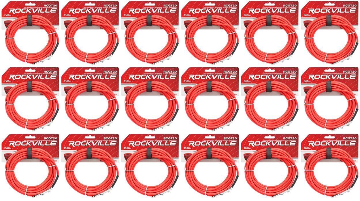 18 Rockville RCGT20R 20' 1/4" TS to 1/4'' TS Guitar/Instrument Cable