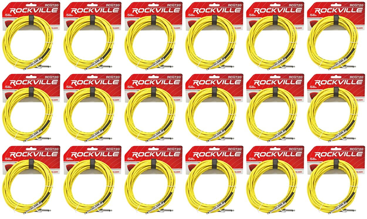 18 Rockville RCGT20Y 20'  1/4" TS to 1/4'' TS Guitar/Instrument Cable