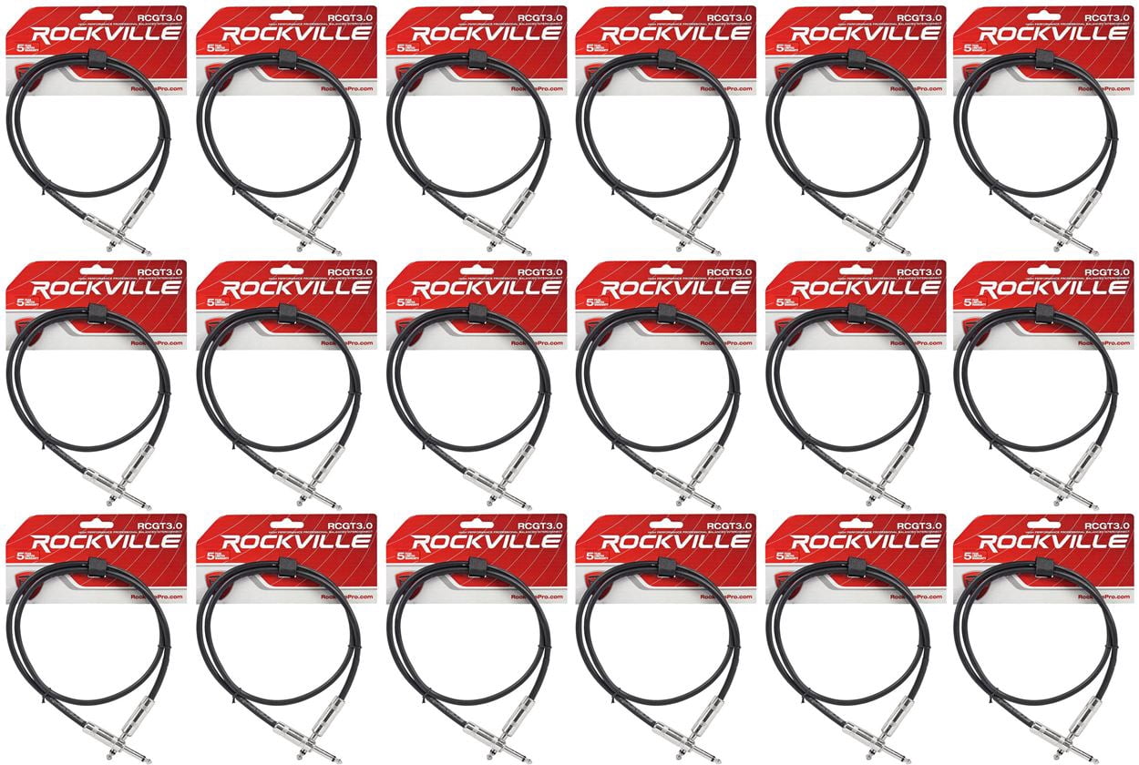 18 Rockville RCGT3.0B 3' 1/4" TS to 1/4'' TS Guitar Pedal Board/Instrument Cable