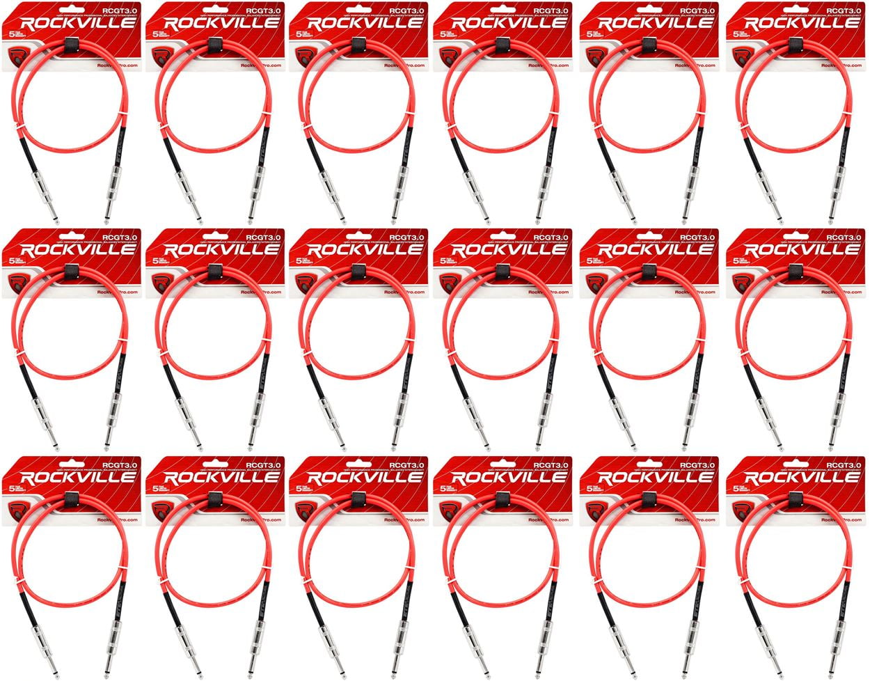 18 Rockville RCGT3.0R 3'  1/4" TS to 1/4'' TS Guitar/Instrument Cable