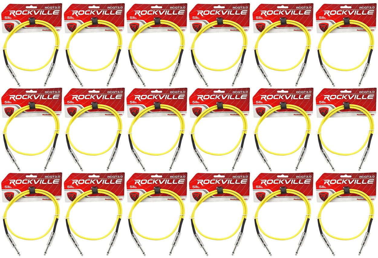 18 Rockville RCGT3.0Y 3'  1/4" TS to 1/4'' TS Guitar/Instrument Cable