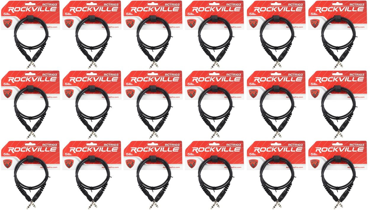 18 Rockville RCTR103B Black 3' 1/4'' TRS to 1/4'' TRS Cable 100% Copper