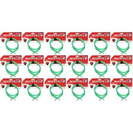 18 Rockville RCTR103G Green 3' 1/4'' TRS to 1/4'' TRS Cable 100% Copper