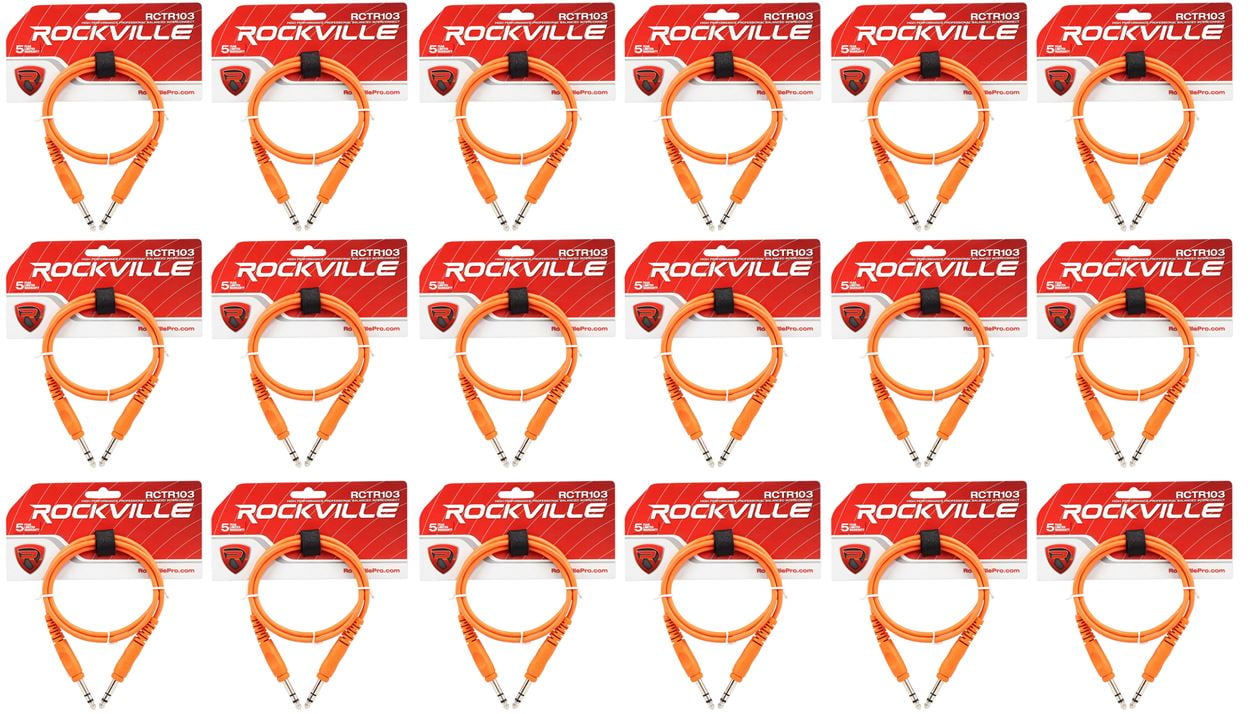 18 Rockville RCTR103O Orange 3' 1/4'' TRS to 1/4'' TRS Cable 100% Copper