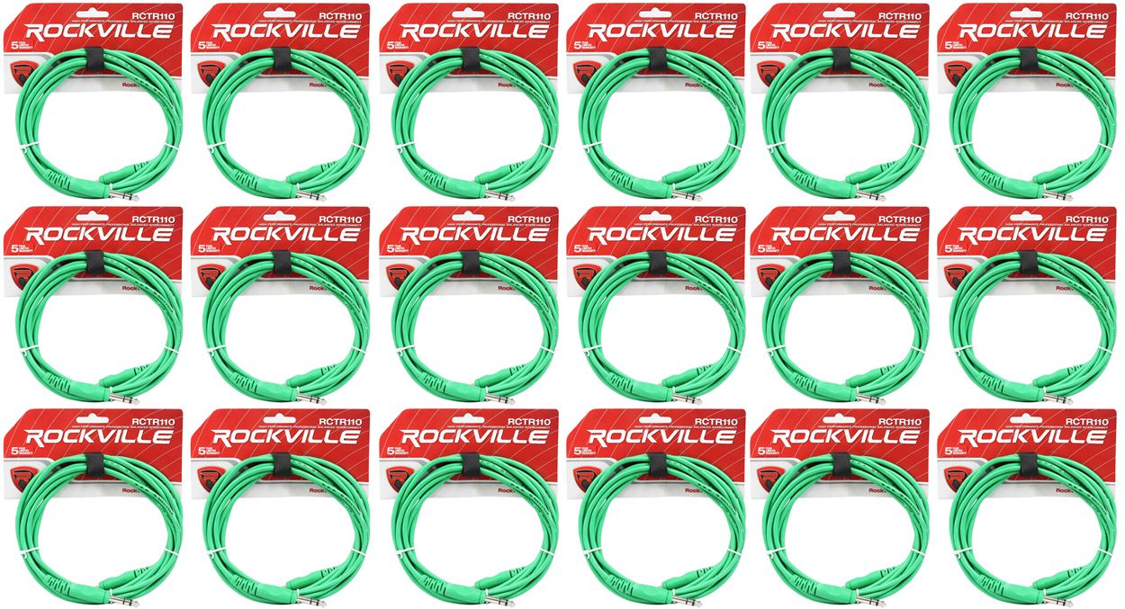 18 Rockville RCTR110G Green 10' 1/4'' TRS to 1/4'' TRS  Cable 100% Copper