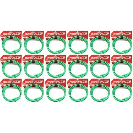 18 Rockville RCTR110G Green 10' 1/4'' TRS to 1/4'' TRS Cable 100% Copper