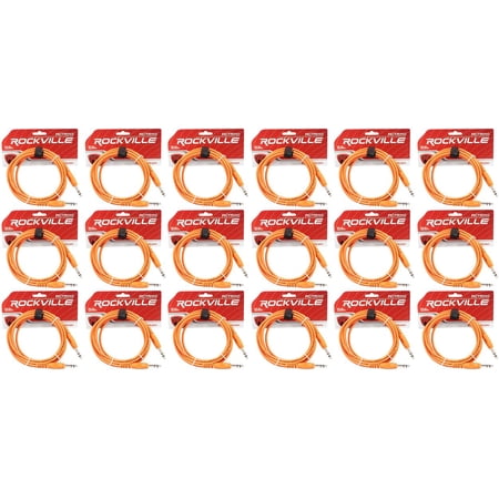 18 Rockville RCTR110O Orange 10' 1/4'' TRS to 1/4'' TRS Cable 100% Copper