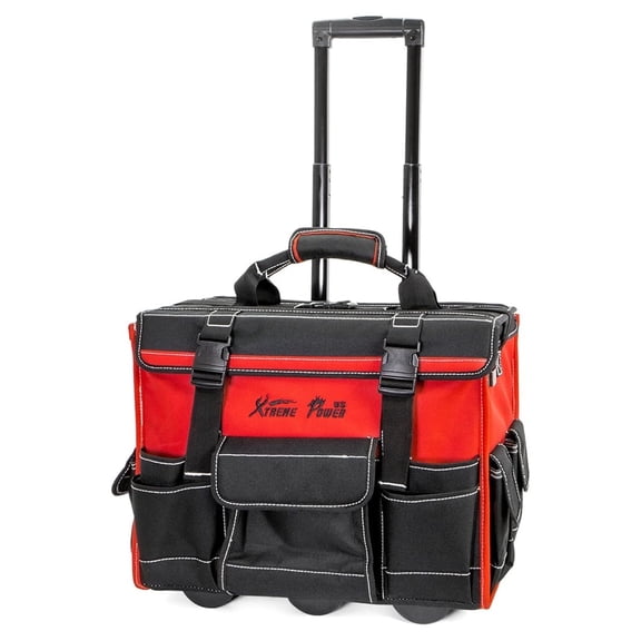 18" Rolling Tool Bag Organizer Adjustable Telescoping Handle Wide Storage Organizer Compartment Toolbag Organizers with Wheels