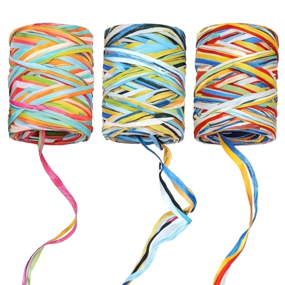 3 Rolls Rainbow Color Raffia Ribbon, Paper Raffia Ribbon for Gift Wrapping, Colorful Paper Twine for Gift Decoration, Craft Ribbon for DIY Projects, Party Decoration String Supplies