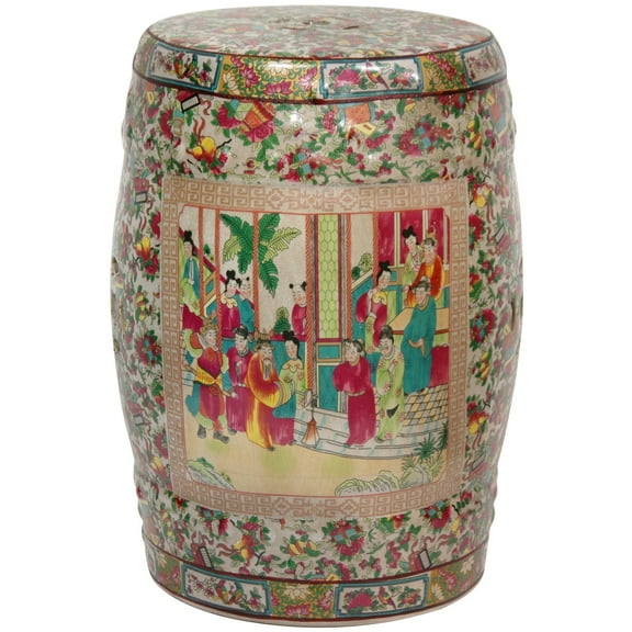 18" Rose Medallion Porcelain Garden Stool