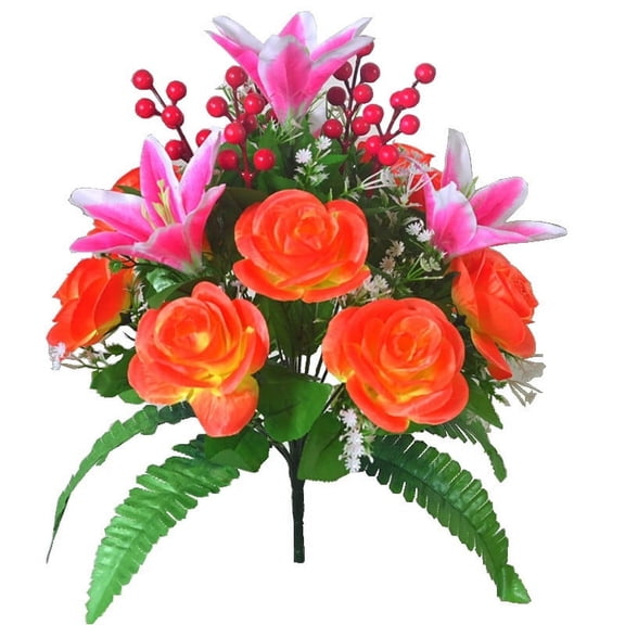 18 Roses Bouquet, Beautiful Artificial Silk Flowers for Wedding, Valentine's Day Flower Arrangement, Simulation Roses Decoration (Orange)
