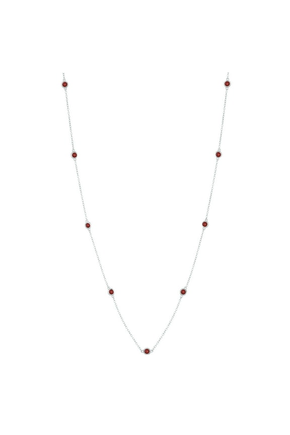 18" Round 3MM Natural Garnet 9 Stations 925 Sterling Silver Necklace