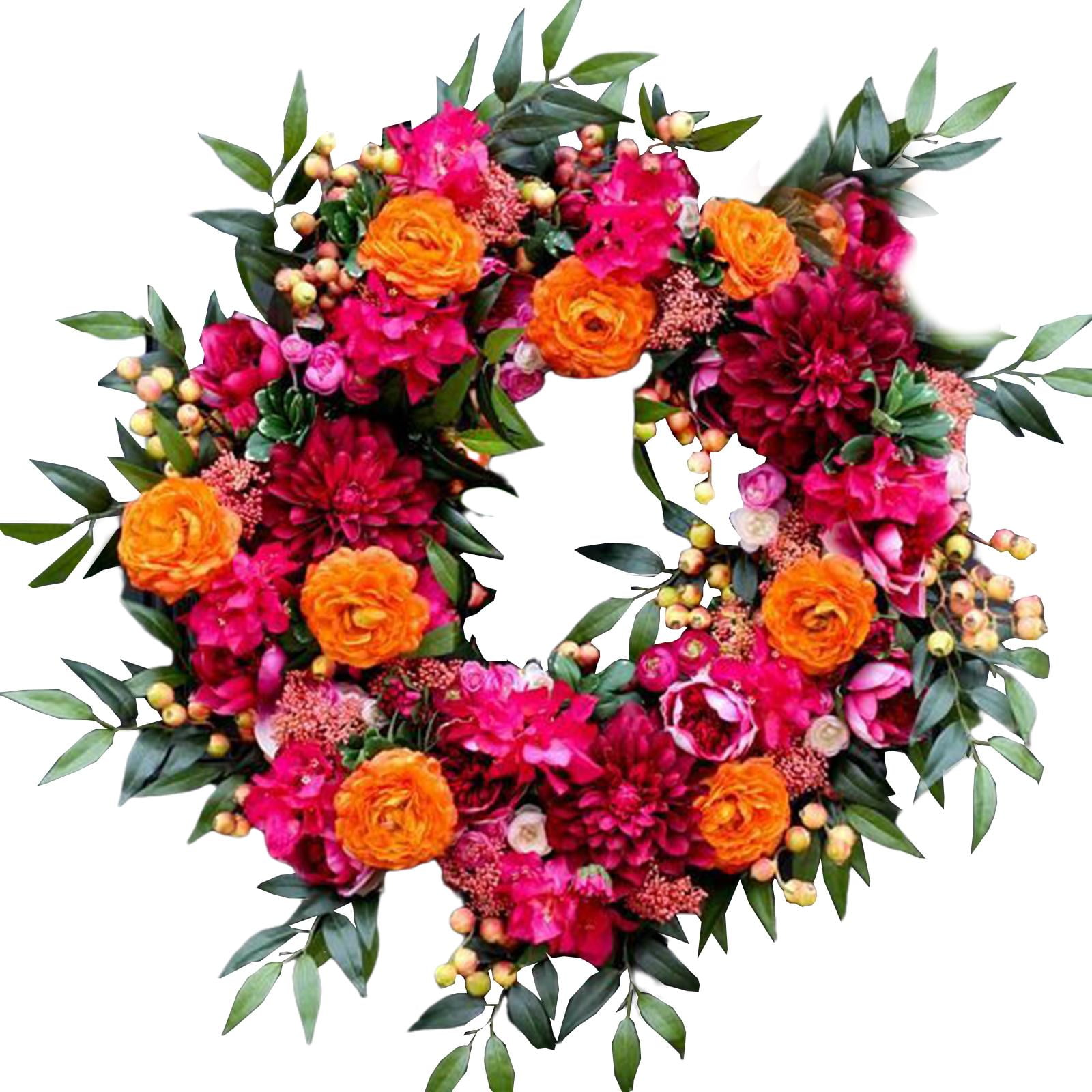 18'' Round Artificial Flower Wreath Green Leaves Greenery Outdoor Hanging Front Door Large Garland Easter Decoration Ornament Photo Prop