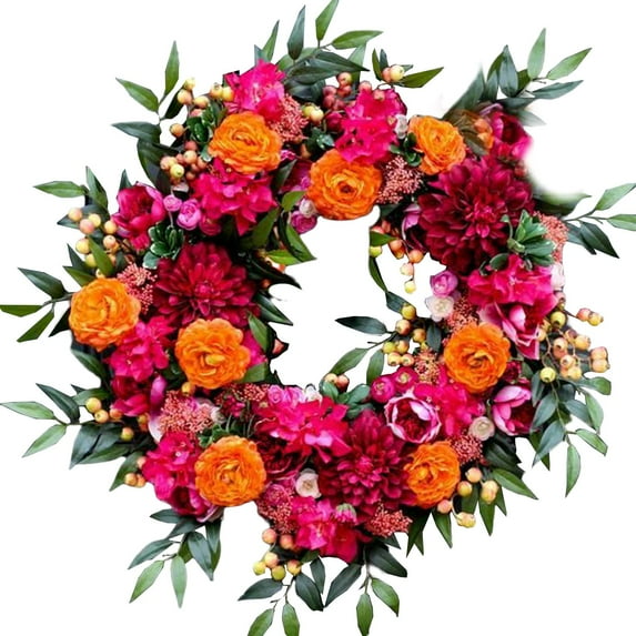 18'' Round Artificial Flower Wreath Greenery Outdoor Hanging Wall