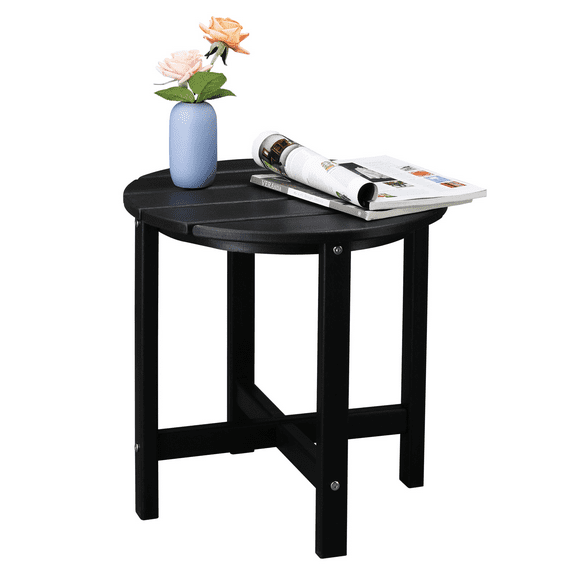 18" Round Black Side Table - HDPE Outdoor End Table for Patio, Indoor Decor, 110lbs Capacity, Weatherproof & Lightweight