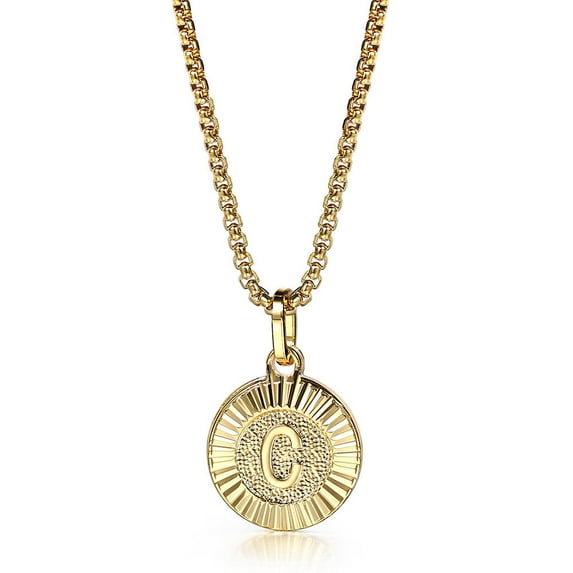18" Round Gold Plated Initial Letter Pendant Necklace Stainless Steel Box Chain