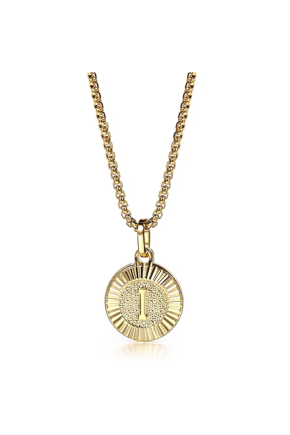 18" Round Gold Plated Initial Letter Pendant Necklace Stainless Steel Box Chain