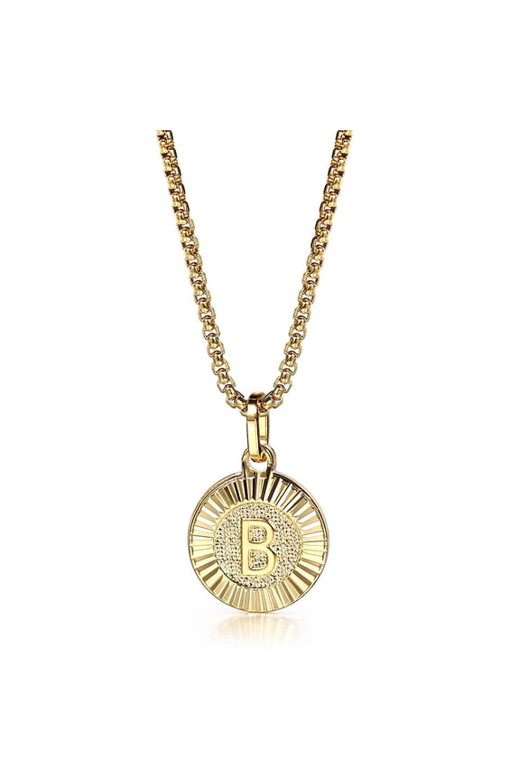 18" Round Gold Plated Initial Letter Pendant Necklace Stainless Steel Box Chain