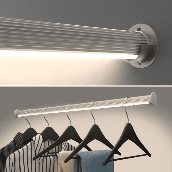 18" Round Ridged LED Closet Hanging Rod in Satin Aluminum with Remote Control