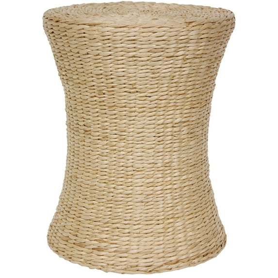 18" Rush Grass Weave Hourglass Design Stool - Natural