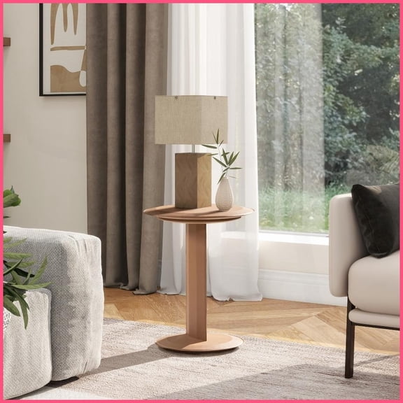 18" Saddle Brown Faux Leather C-Shaped Coffee Table, Easy-Clean & Space-Saving for Living Room