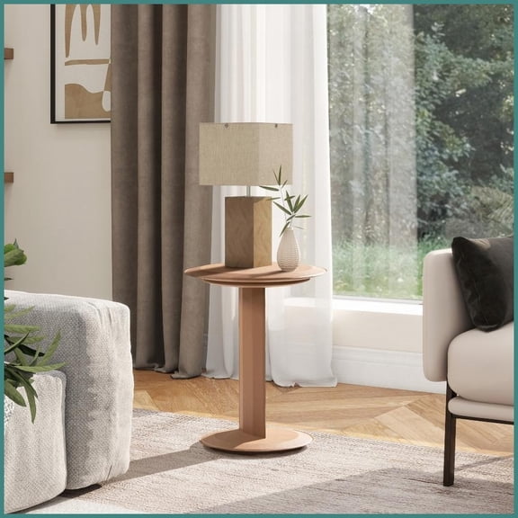 18” Saddle Brown Faux Leather C-Shaped Coffee Table – Easy-Clean, Space-Saving for Living Room