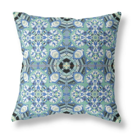 18â€ Sapphire White Cloverleaf Indoor Outdoor Zippered Throw Pillow