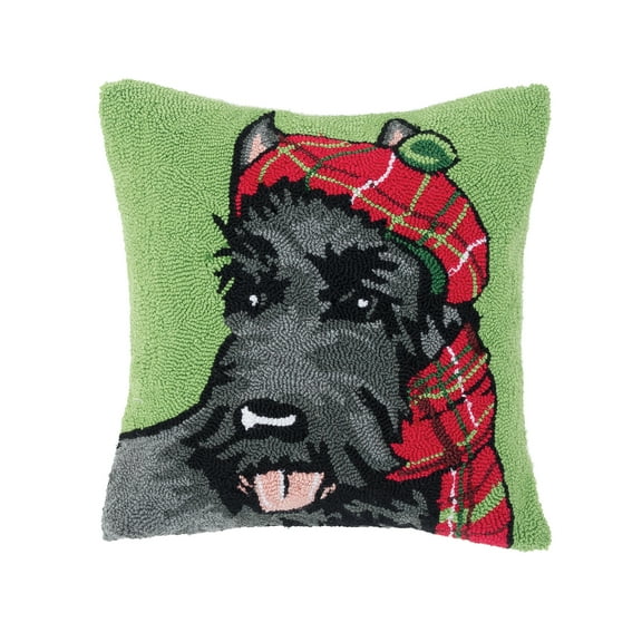 18" Scottish Terrier Dog Puppy Christmas Hooked Accent Throw Pillow