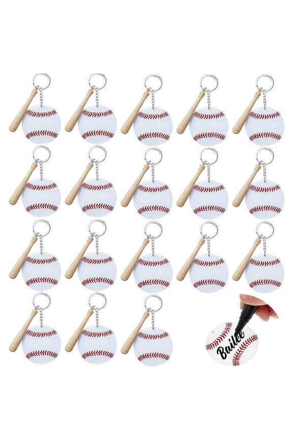18 Set Baseball Softball Acrylic Keychain for Sublimation Vinyl Sticker DIY Crafting Keychain with Wooden Bat for DIY