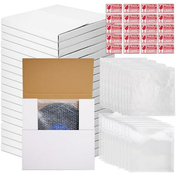 18 Set  Record Mailers 12.9 x 12.9 x 1" Shipping Boxes White Easy Fold Album Corrugated Cardboard Box Multi Depth Album Mailer for Packing Shipping Moving Storage Supplies