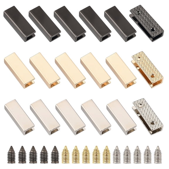 18 Sets 3 Colors Zinc Alloy Ribbon Crimp Ends Mixed Color 9x25x7mm Hole: 2.5mm 6 sets/color