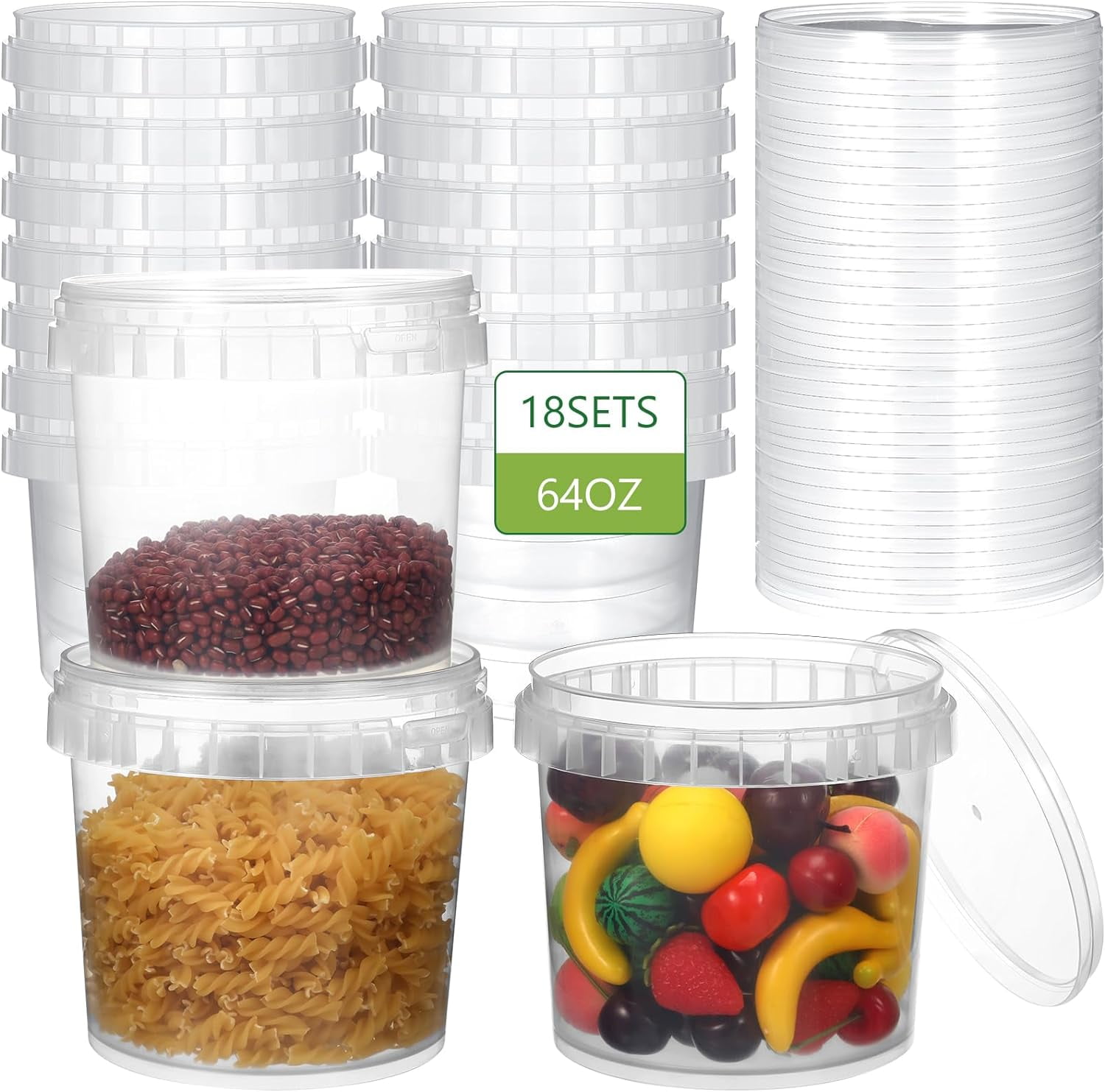 18 Sets 64 oz Plastic Storage Container with Lid Deli Food Container