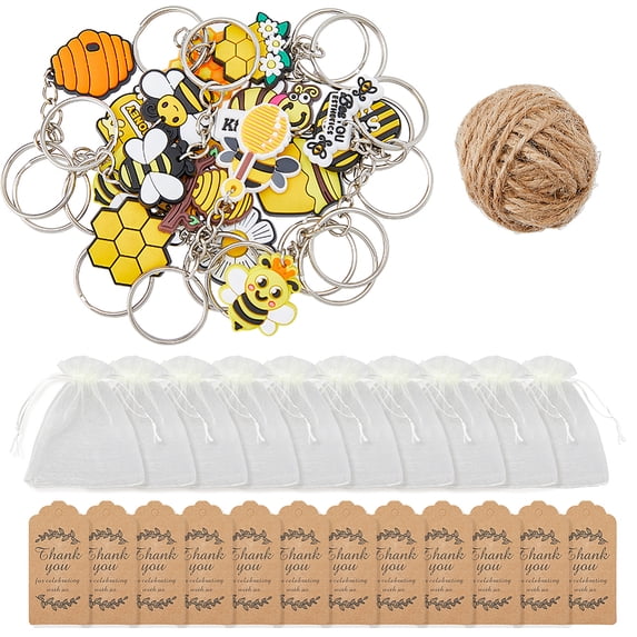 18 Sets Bees Theme Party Favors Sunflower lovely Party Return Gifts for Wedding Birthday Bridal Including Yellow PVC Keychain Organza Gift Bags