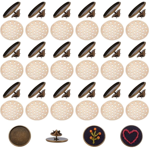 18 Sets Brooch Base Pad Embroidery Blank Pin Base Dome Iron Brooch Making Kits Flat Round Earrings Making Supplies for Jewelry Making and DIY Decotation Accessories