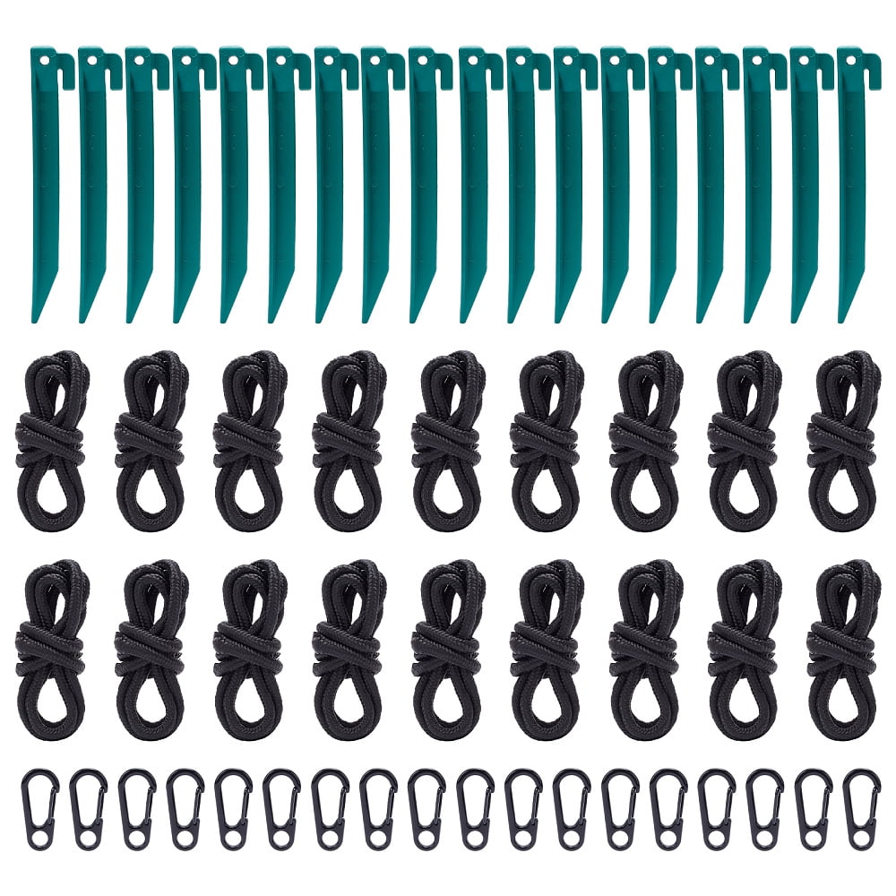 18 Sets Landscape Edging Stakes Tent Pegs Spikes with Spring Gate Rings Nylon Pull Rope for Campings Outdoor Edging and Terrace Board