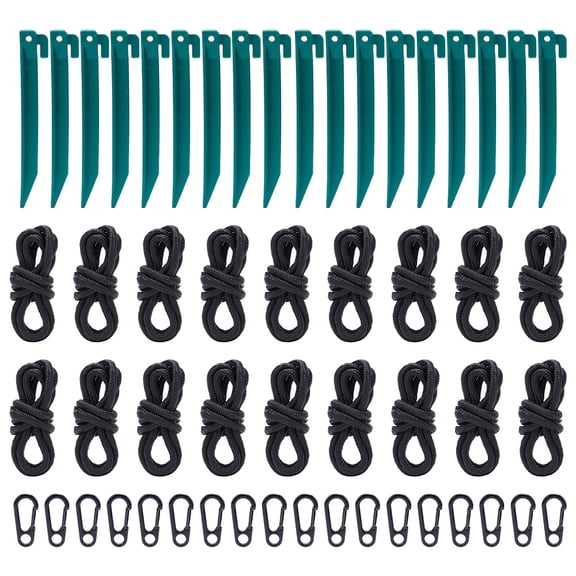 18 Sets Landscape Edging Stakes Tent Pegs Spikes with Spring Gate Rings Nylon Pull Rope for Campings Outdoor Edging and Terrace Board