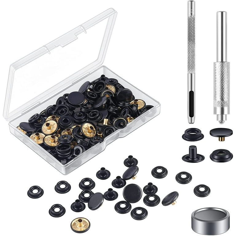 18 Sets Press Studs Cap Button, Stainless Steel Snap Fasteners Kit with  Hand Fixing Tools, Instant Metal Buttons No-Sew Clips Snap for Bags, Jeans