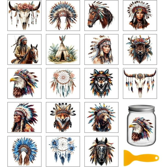 18 Sheets 3.9x3.6inch Dream Rub on Transfer Colorful Featherss Vase Home Decals Indian Cup Transfer Stickers for Furniture Vase Glass Art Crafts Decorations