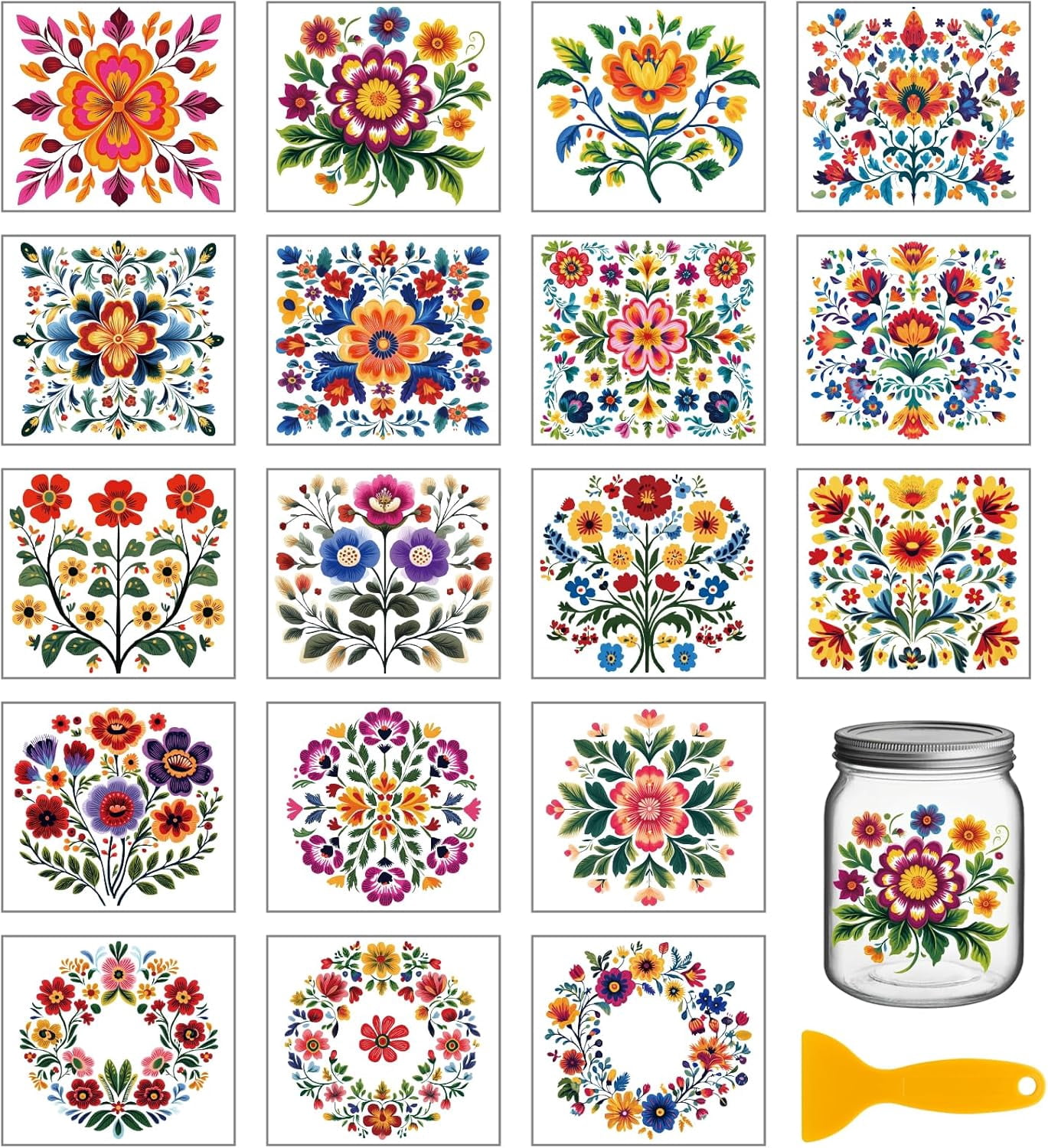 18 Sheets 3.9x3.6inch Flowers Patterns Rub on Transfer Colorful Art ...