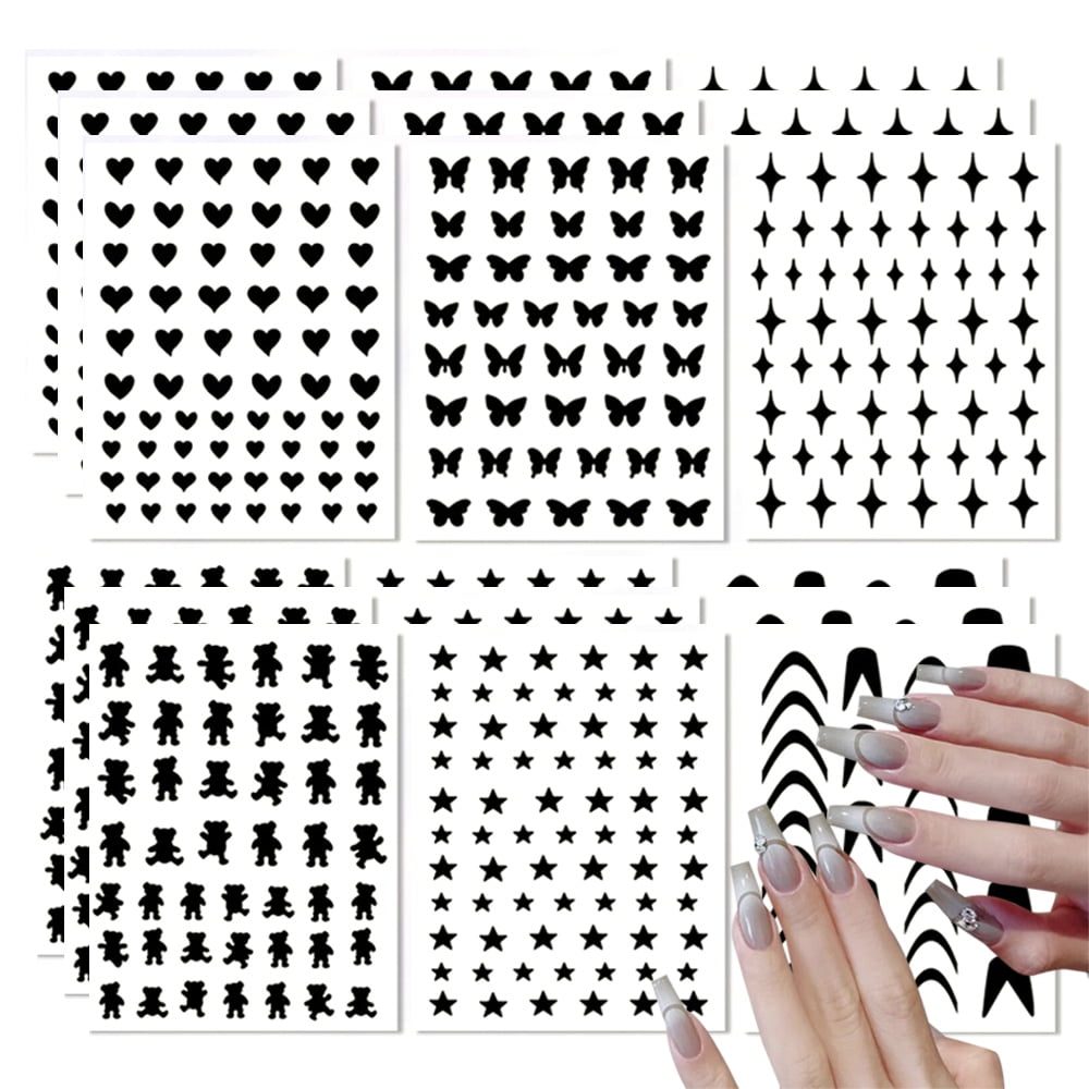 18 Sheets Airbrush Stencils Nail Stickers Bear Star Heart French Nail