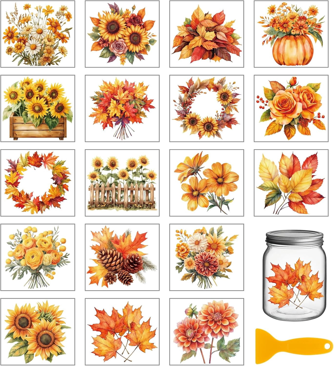 Flower Transfer Stickers 18 Sheets Autumn Flowers Rub on Transfers for Crafts Thanksgiving ...