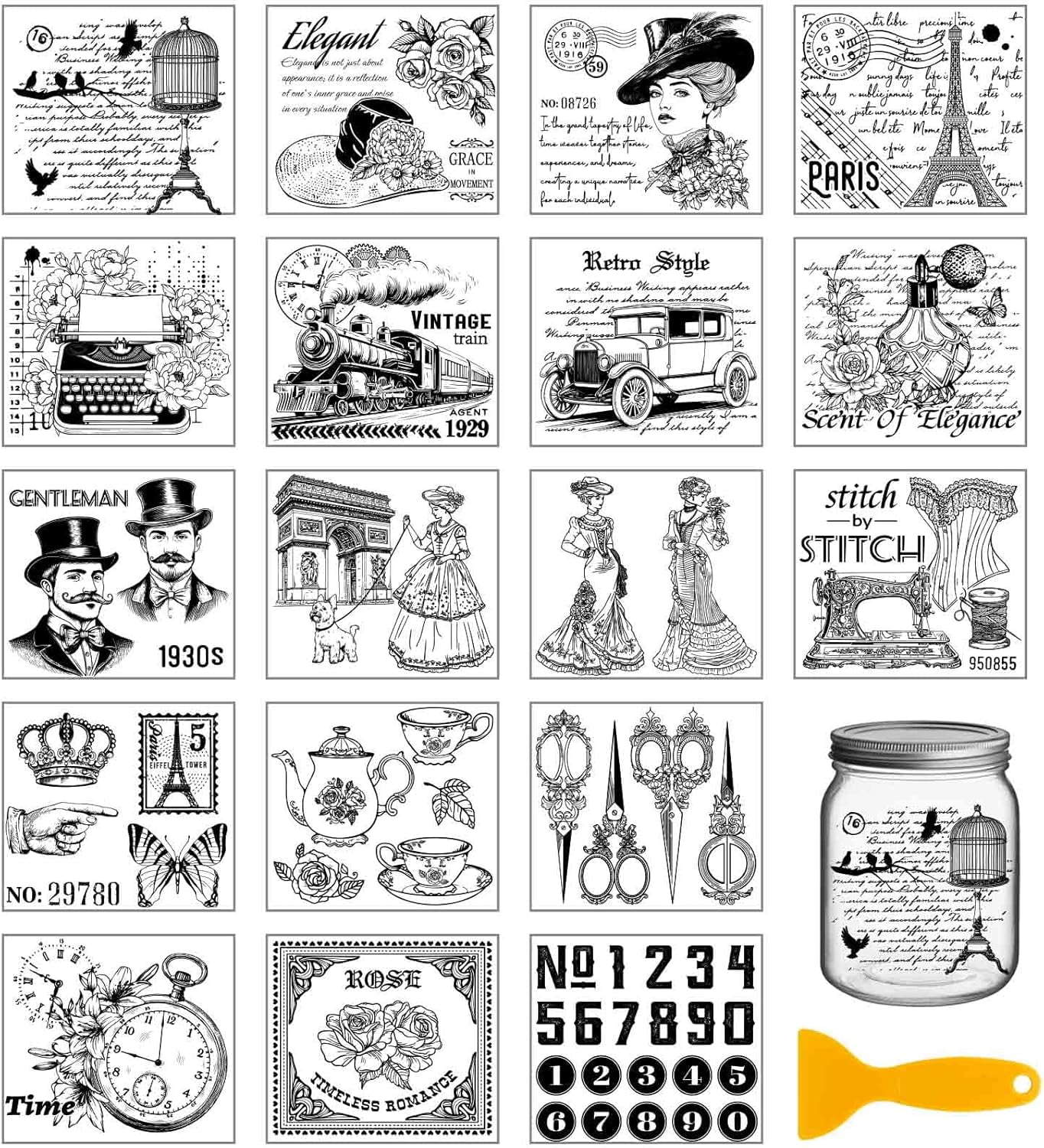 18 Sheets Black and White Vintage Victorian Elements Transfer Stickers ...