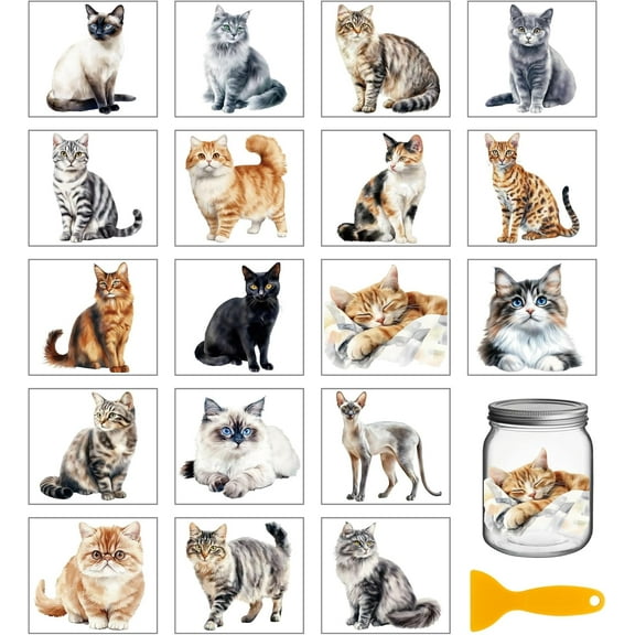 18 Sheets Cute Cat Rub on Transfer 3.9x3.6inch Colorful Realistic Cat Vase Home Decals Animals Cup Transfer Stickers for Furniture Vase Glass Art Crafts Decorations